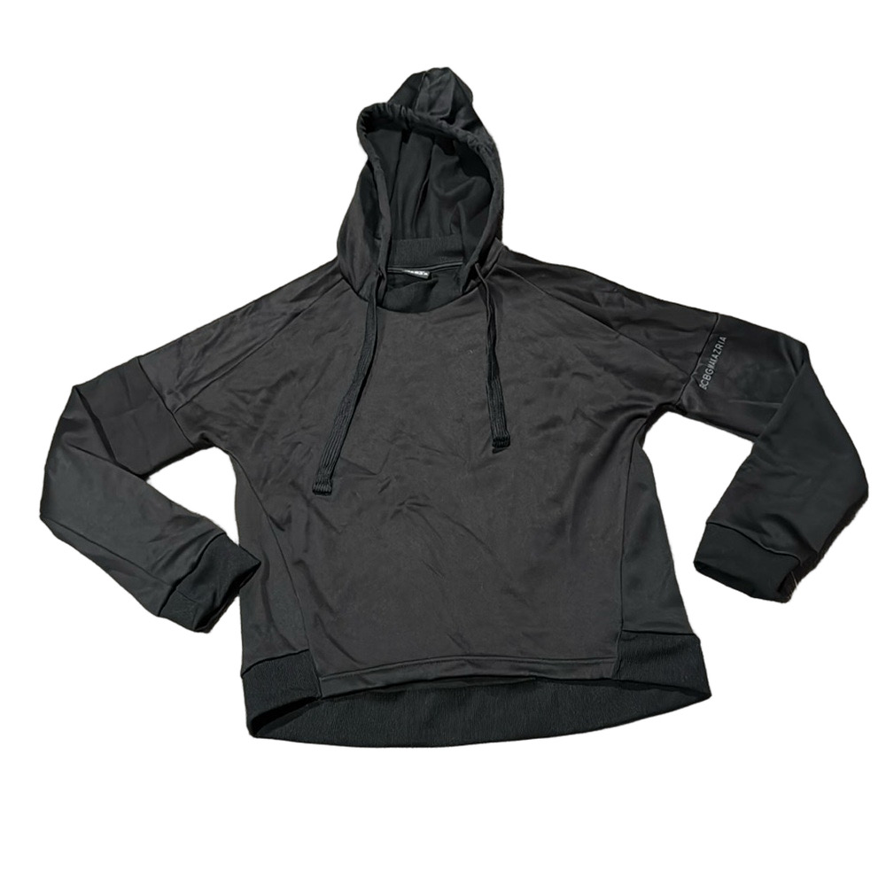 BCBGMAXAZRIA Black Hoodie Pullover Drawstring Athletic Sweatshirt SIZE M